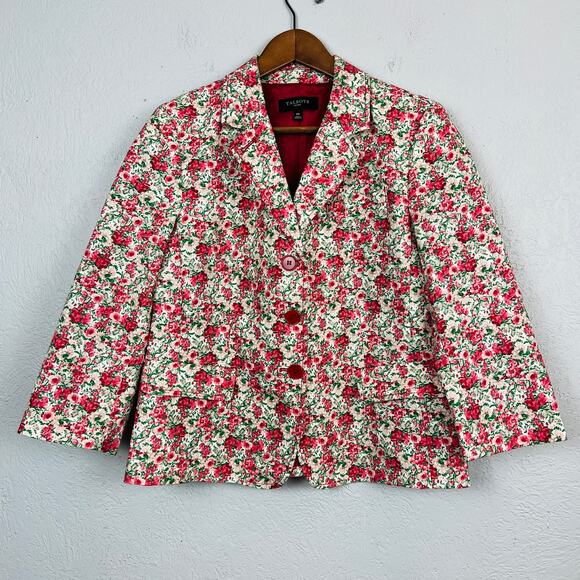 Talbots 2011 Needlepoint Style Floral Blazer Triple Button Pink Red - 14P - Picture 3 of 6